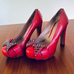 Shubar Shoes/36/Australian Designer Brand/4” heels/Red Leather/Spikes Detail.